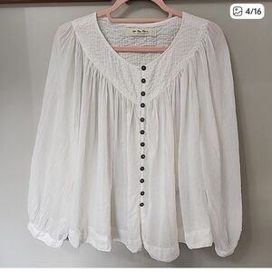 Free People We The Free COOL MEADOW COTTON PEASANT BLOUSE Ivory Cream Small Boho